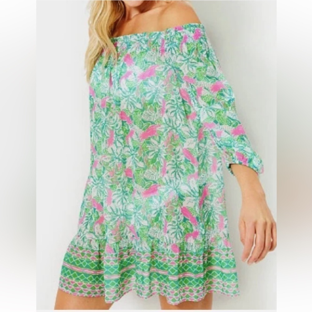 Lilly Pulitzer Pink and Green Floral Dress Size Small